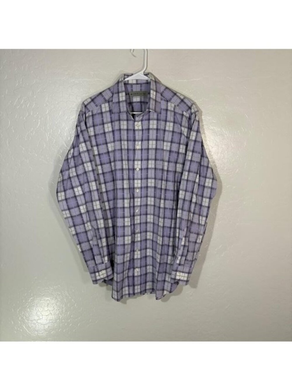 Etro Shirt Mens 42 Purple Plaid 100% Cotton Button Front Made In Italy Dress